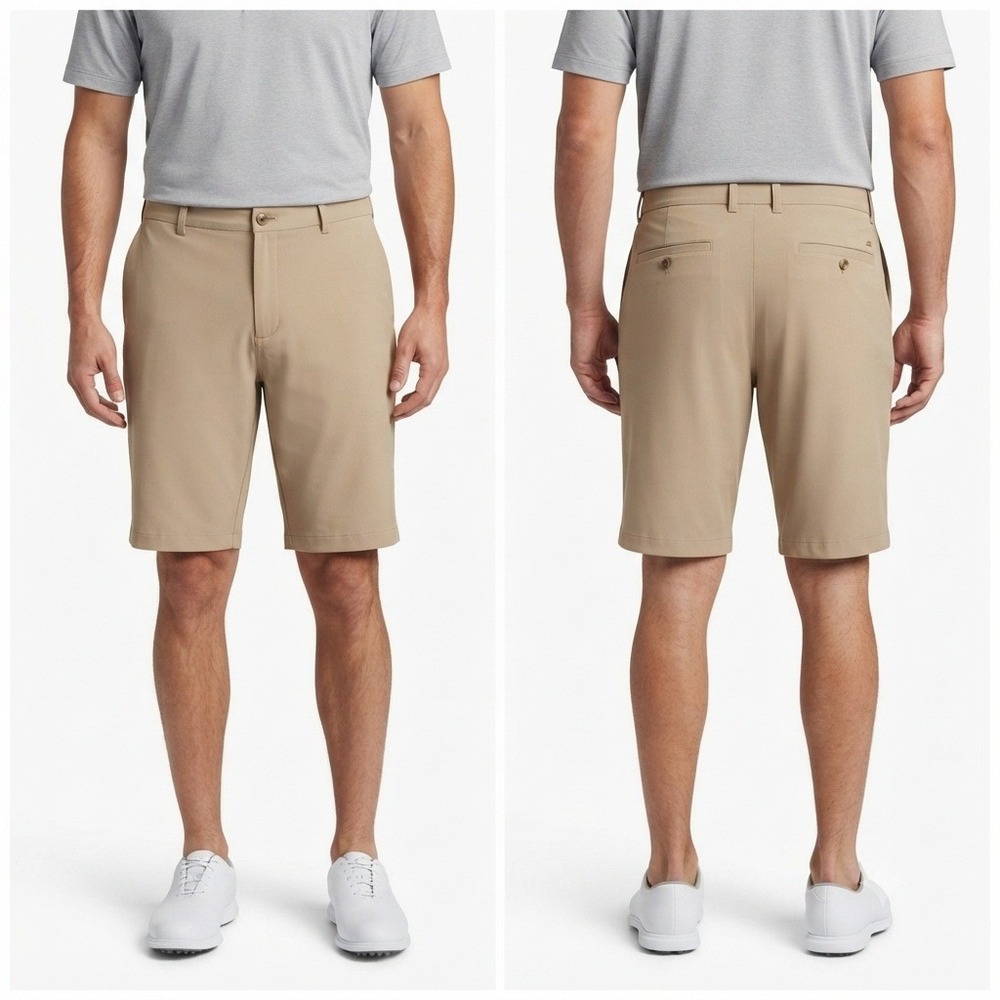 Roundtree & Yorke Performance Golf Shorts Mens 46 T Khaki Tan Flat Front Stretch